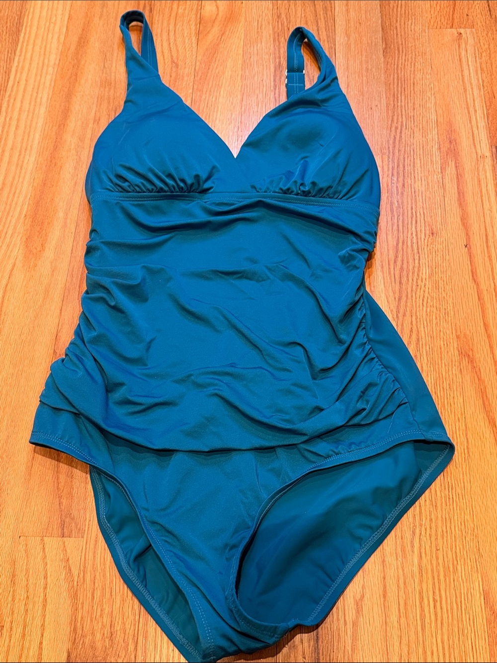 JANTZEN Teal Green One-Piece Ruched Swimsuit Bathing Suit Womens 14